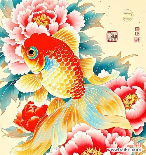 锦鲤与牡丹花搭配的寓意是什么?