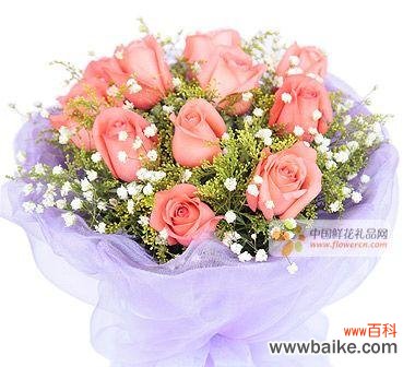 花海中的浪漫祝福 九朵粉玫瑰